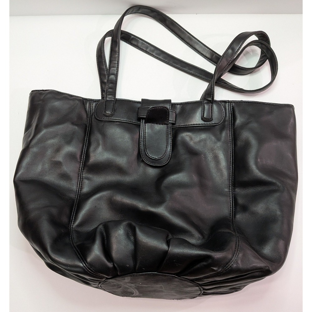 Lancome Tote Bag Womens Large Black Good Faux Leather Pleated Shoulder Bag